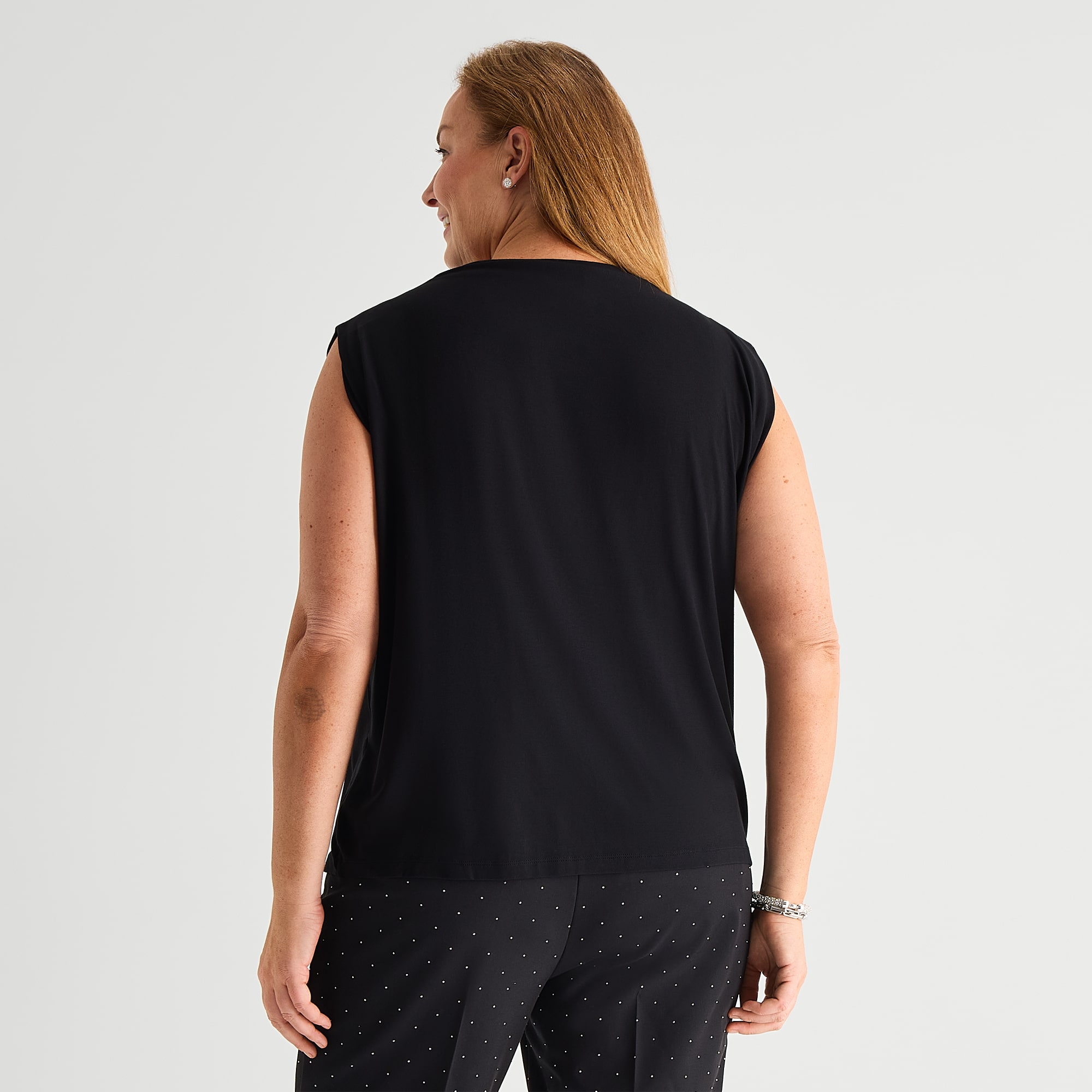 Liz Claiborne Womens Plus Mock Neck Sleeveless Blouse