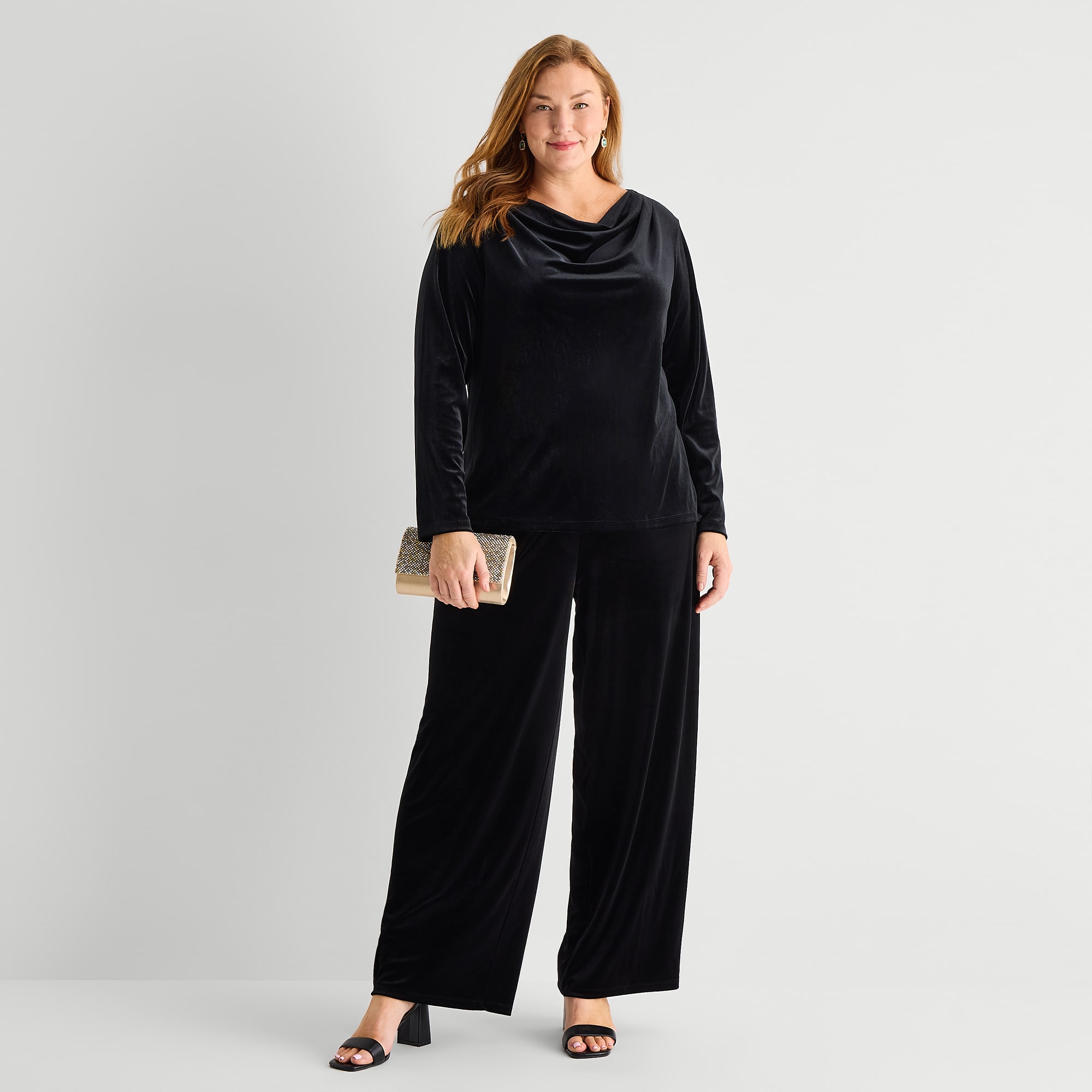 Liz Claiborne Womens Plus Cowl Neck Long Sleeve Blouse