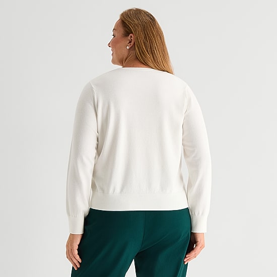 Liz Claiborne Plus Womens Crew Neck Long Sleeve Pullover Sweater