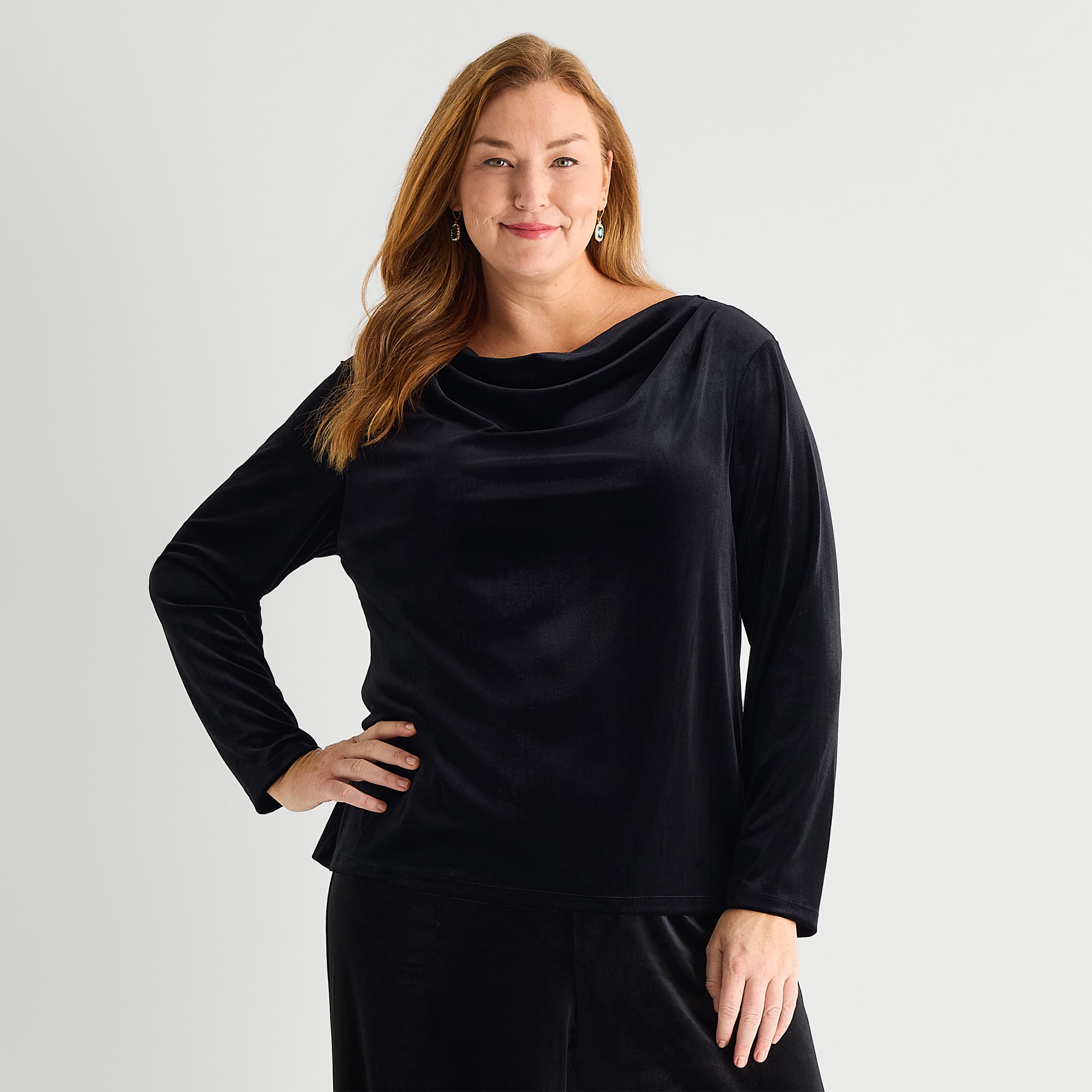 Liz Claiborne Womens Plus Cowl Neck Long Sleeve Blouse