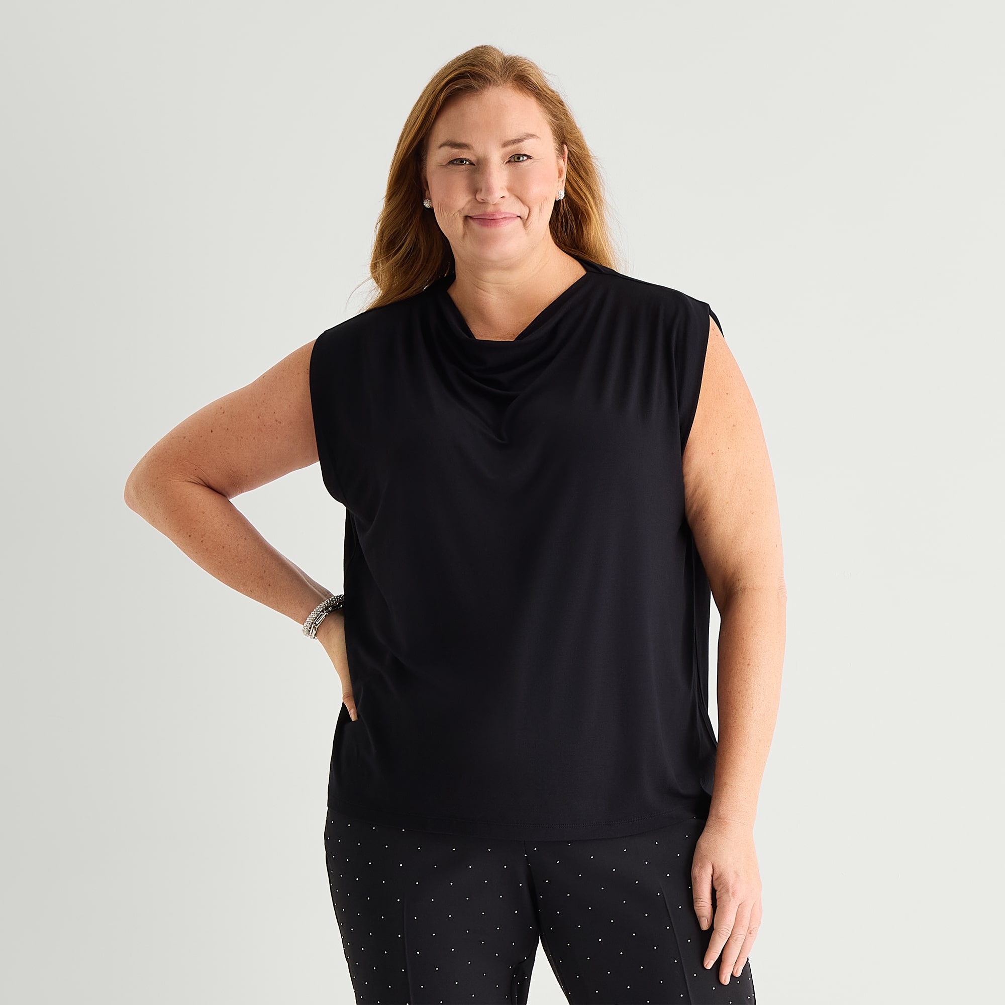 Liz Claiborne Womens Plus Mock Neck Sleeveless Blouse