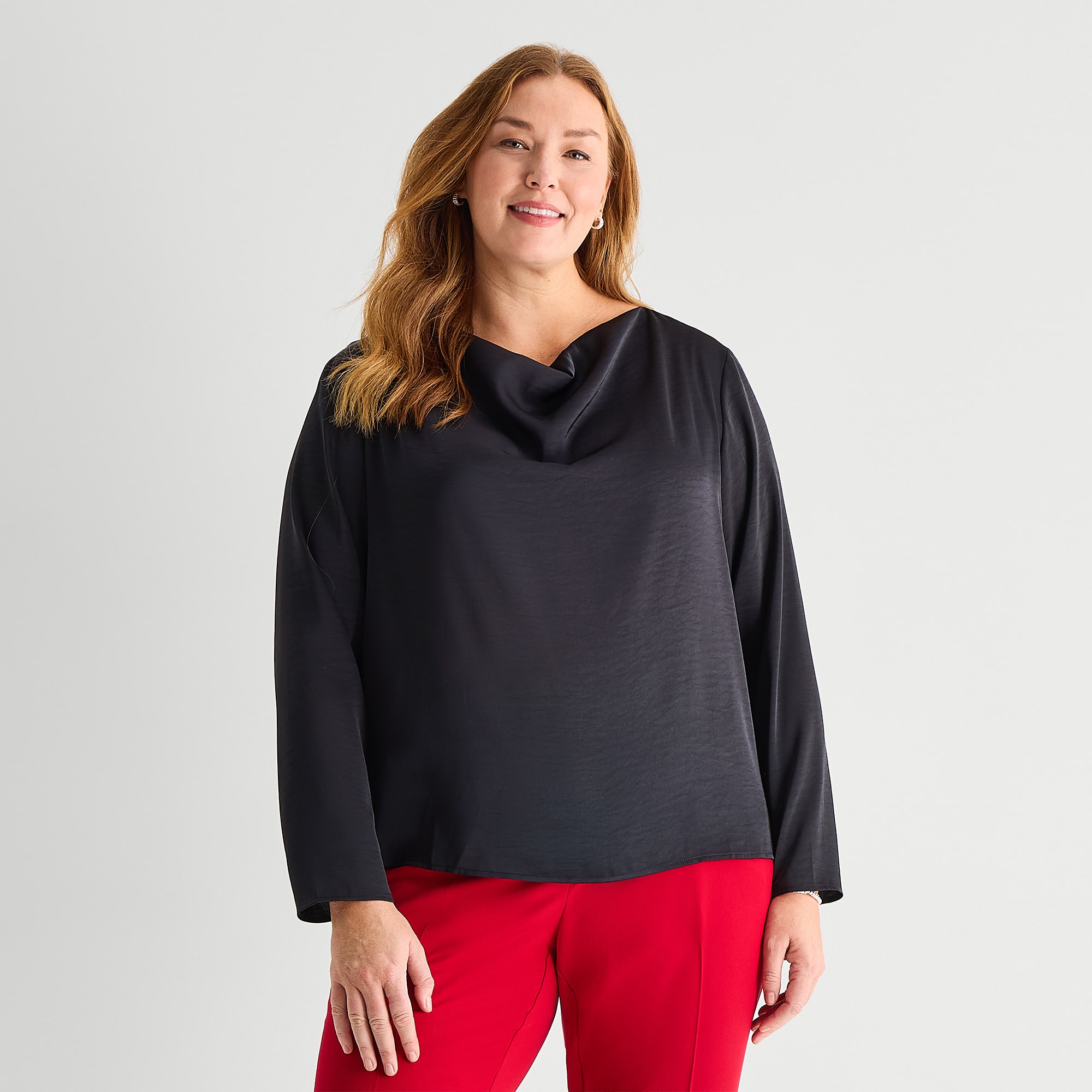 Liz Claiborne Womens Plus Cowl Neck Long Sleeve Blouse