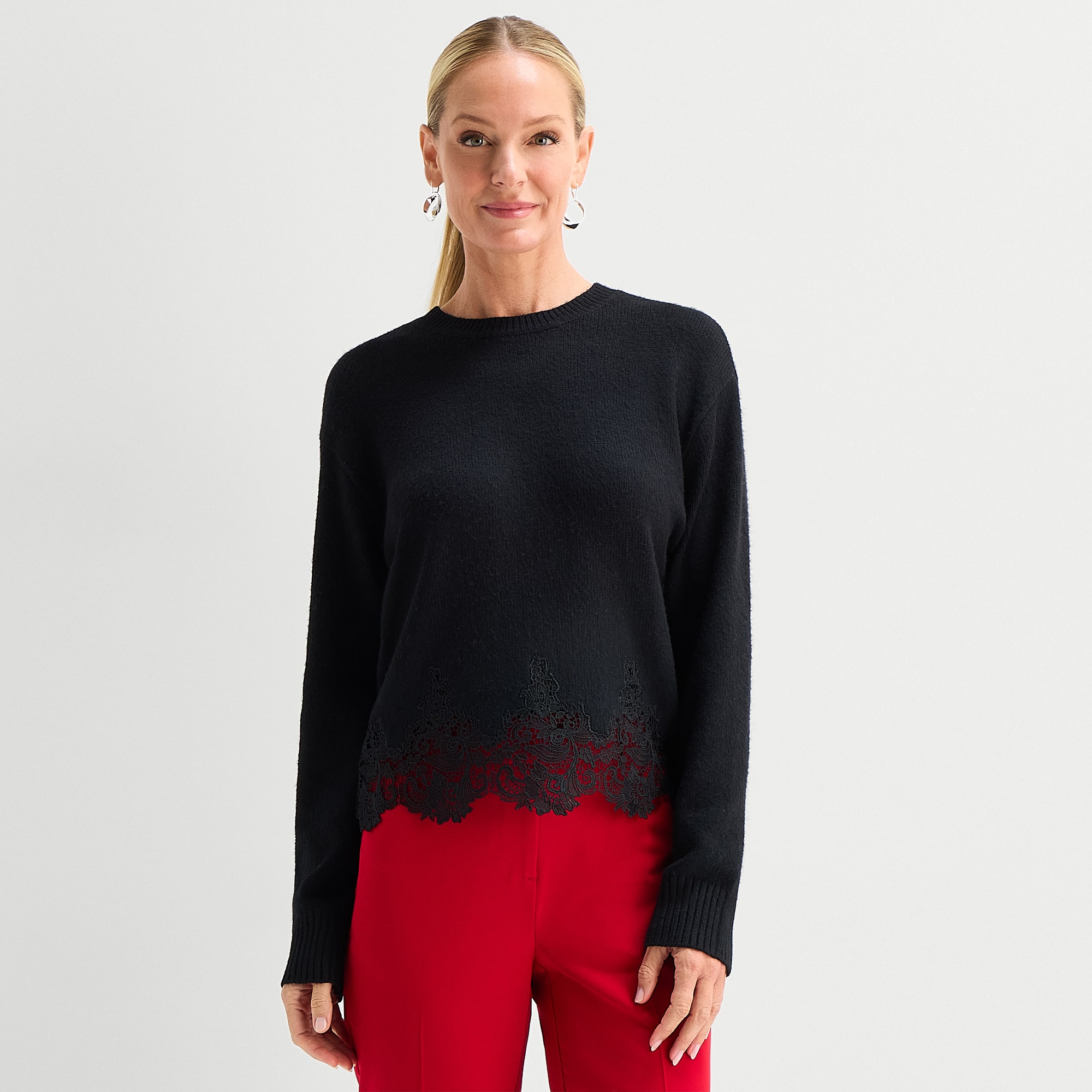 Liz Claiborne Womens Crew Neck Long Sleeve Pullover Sweater