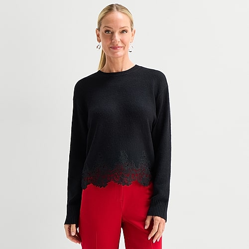 Liz Claiborne Womens Crew Neck Long Sleeve Pullover Sweater, X-small, Black