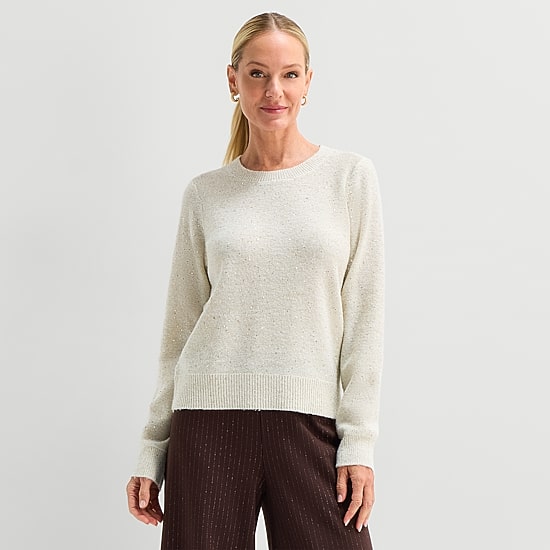 Liz Claiborne Petite Womens Long Sleeve Pullover Sweater