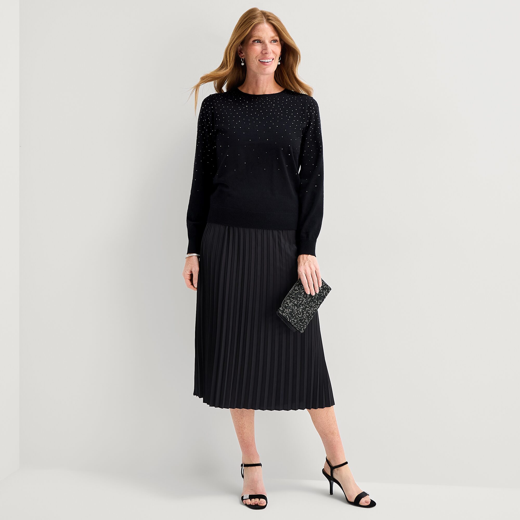 Liz Claiborne Petite Womens Crew Neck Long Sleeve Pullover Sweater