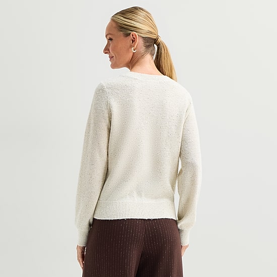 Liz Claiborne Petite Womens Long Sleeve Pullover Sweater