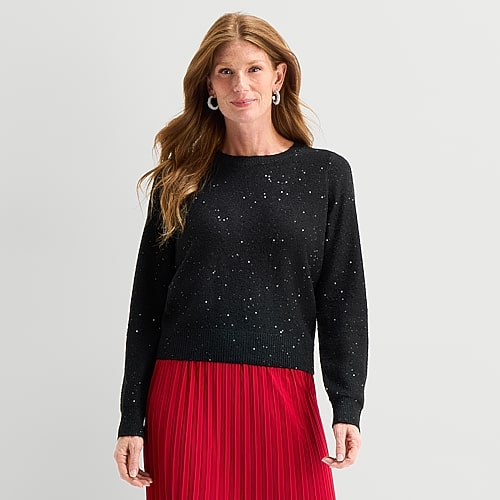 Liz Claiborne Womens Long Sleeve Pullover Sweater In Black