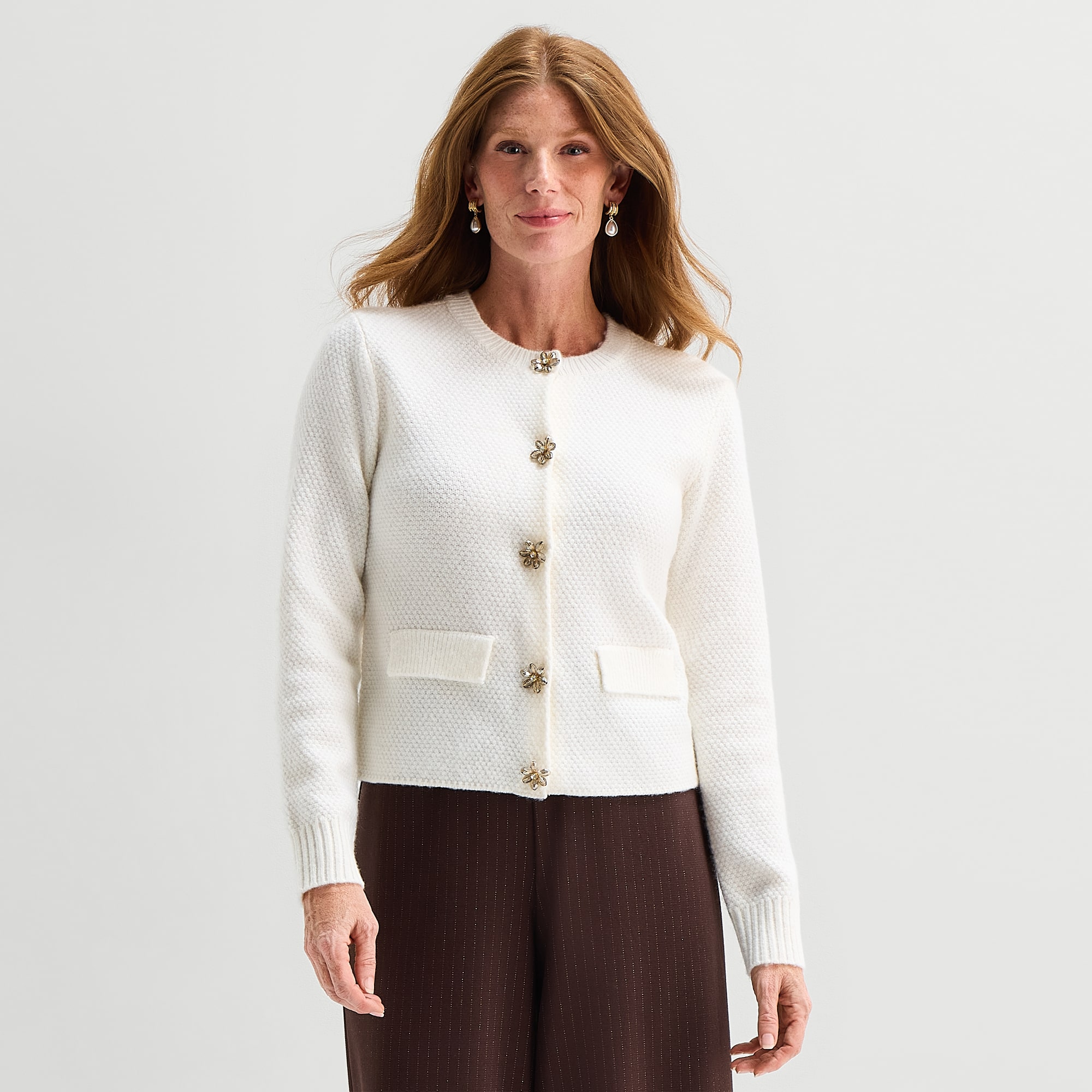 Liz Claiborne Womens V Neck Long Sleeve Button Cardigan