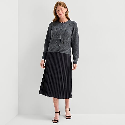 Liz Claiborne Womens Midi Pleated Skirt, 2 Petite, Black