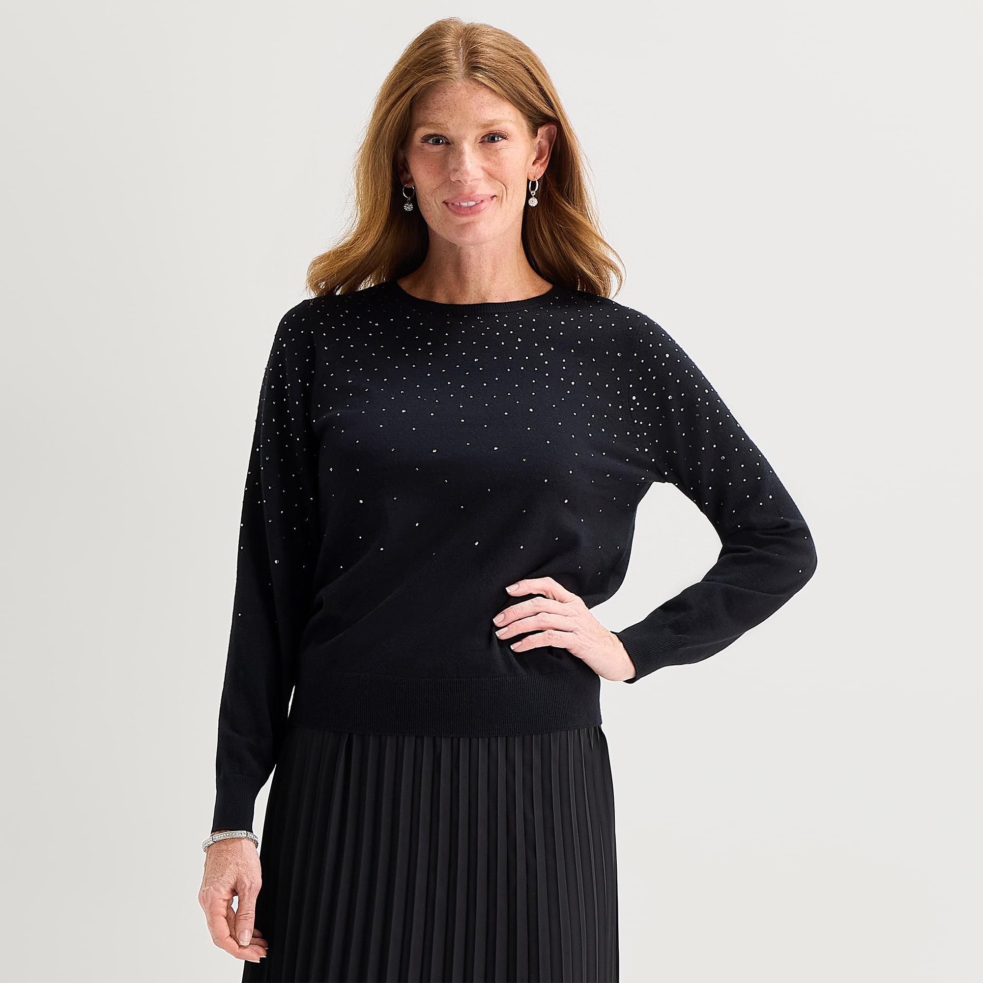 Liz Claiborne Petite Womens Crew Neck Long Sleeve Pullover Sweater