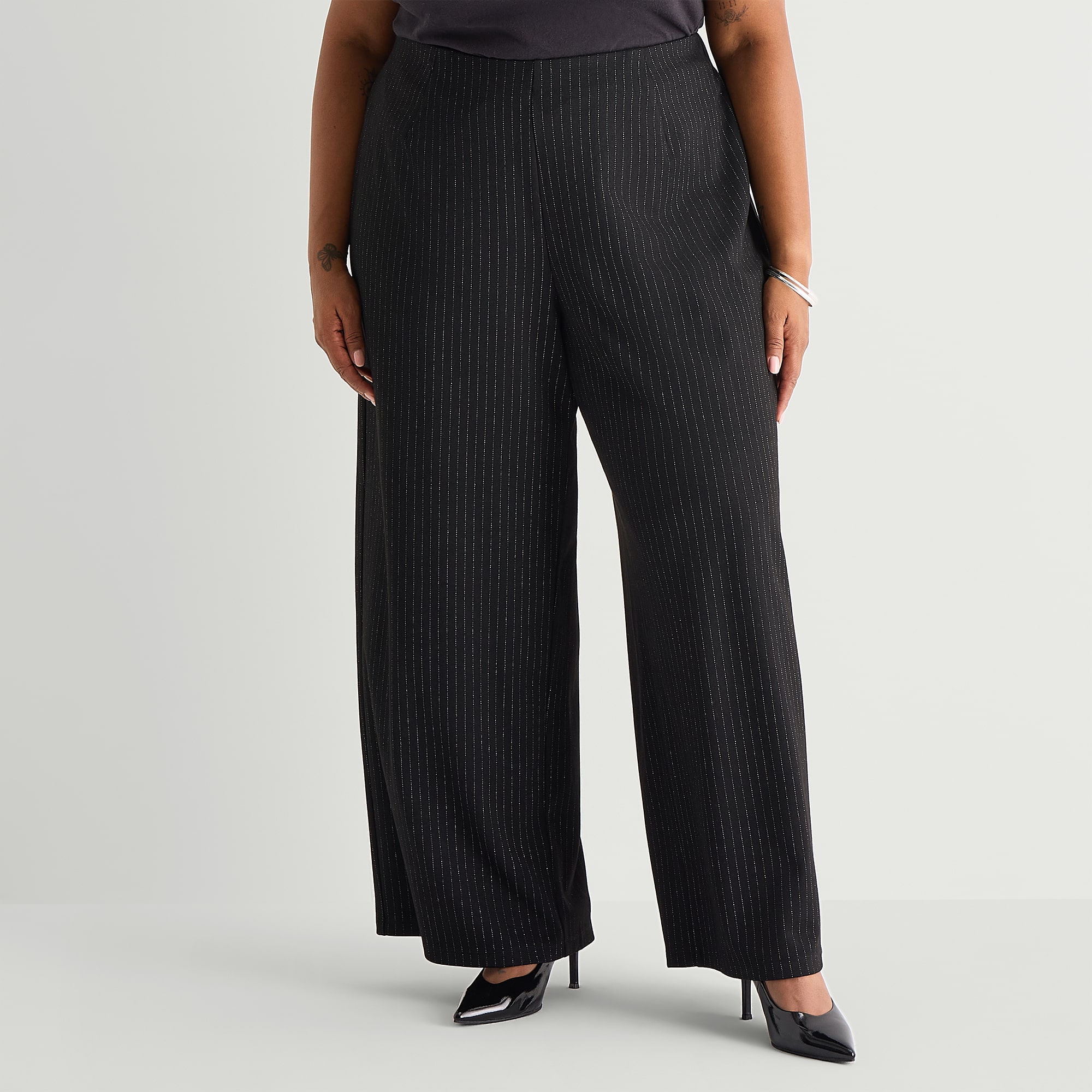 Liz Claiborne Velvet Lurex Metallic Womens Plus Wide Leg Mid Rise Pull-On Pant