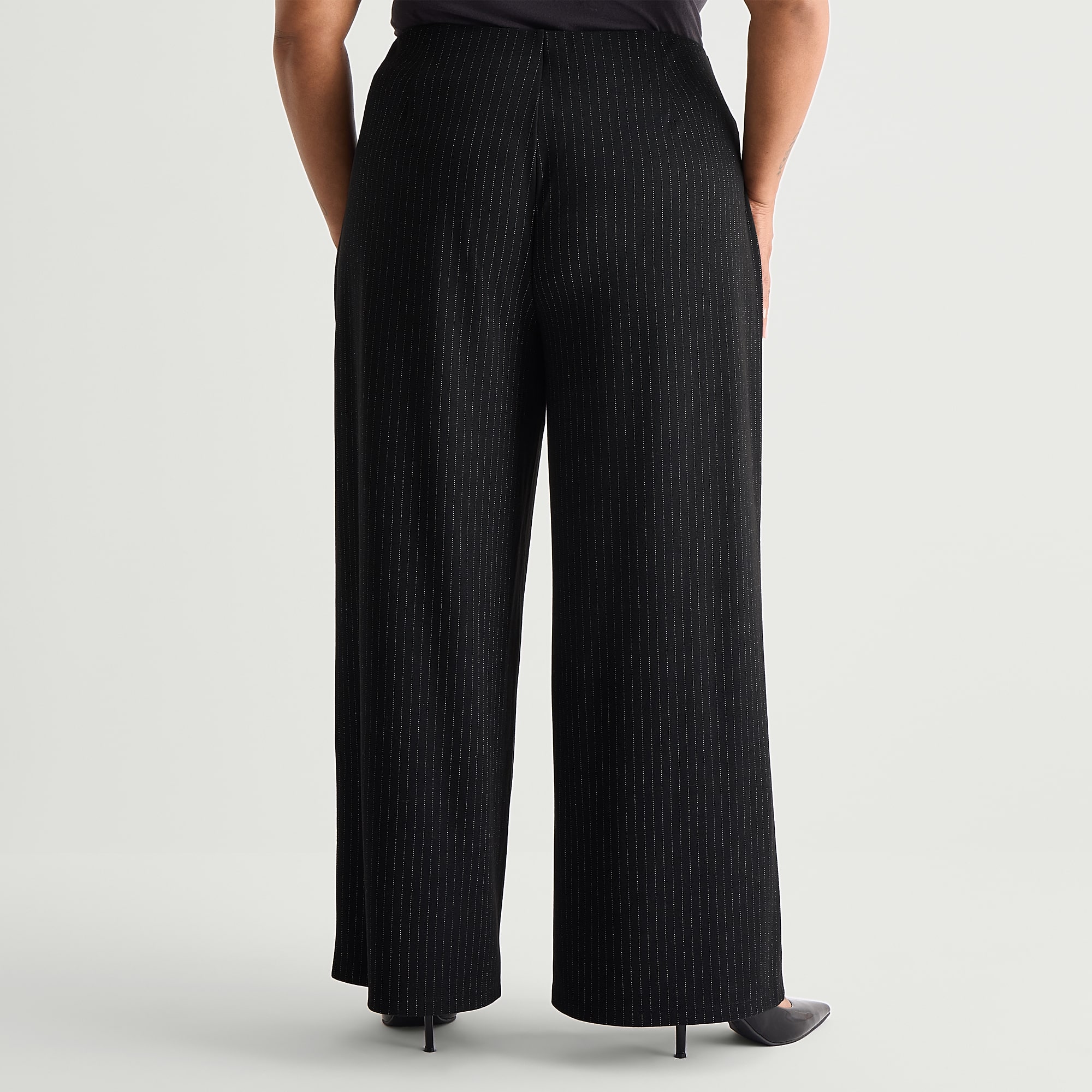 Liz Claiborne Velvet Lurex Metallic Womens Plus Wide Leg Mid Rise Pull-On Pant