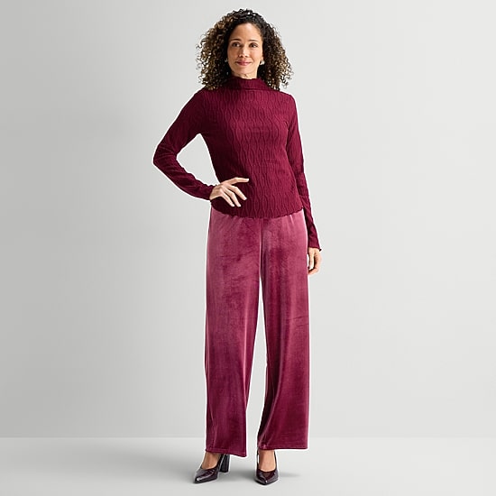 Liz Claiborne Velvet Womens Wide Leg Mid Rise Pull-On Pant