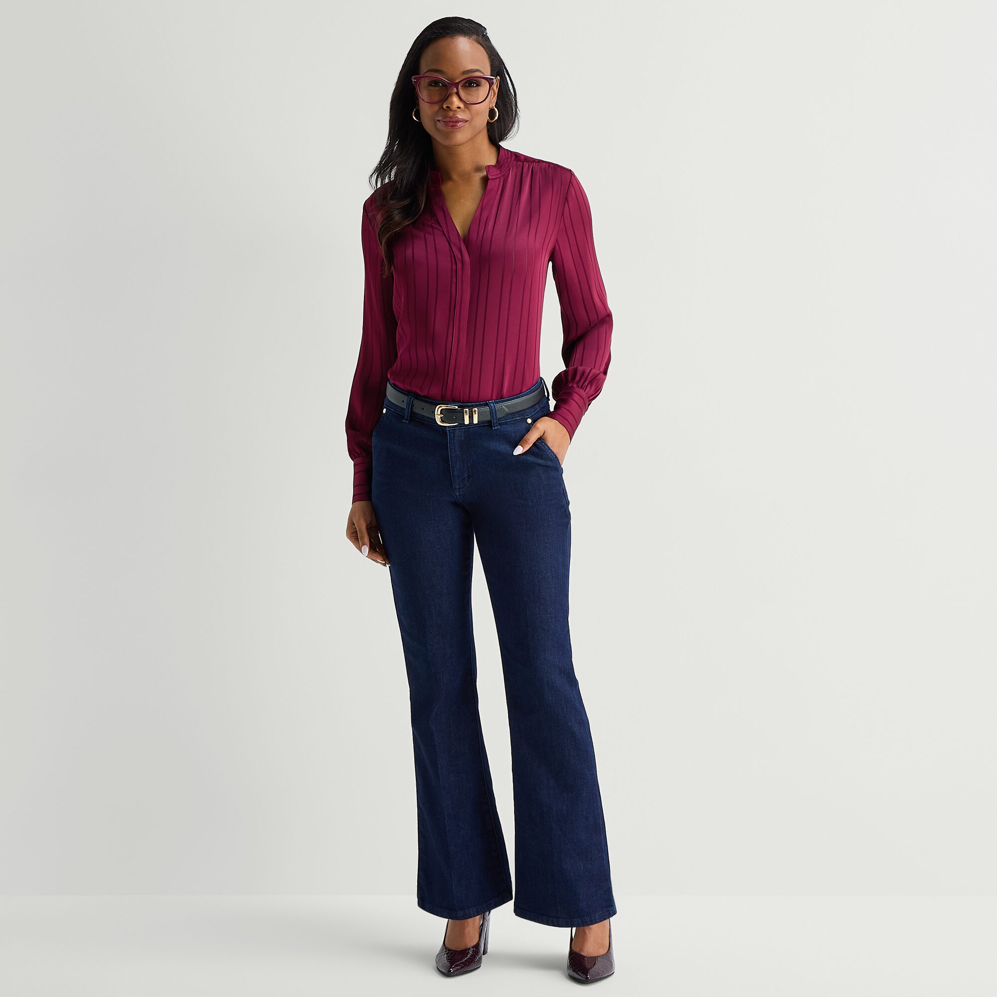 Liz Claiborne Womens V Neck Long Sleeve Blouse