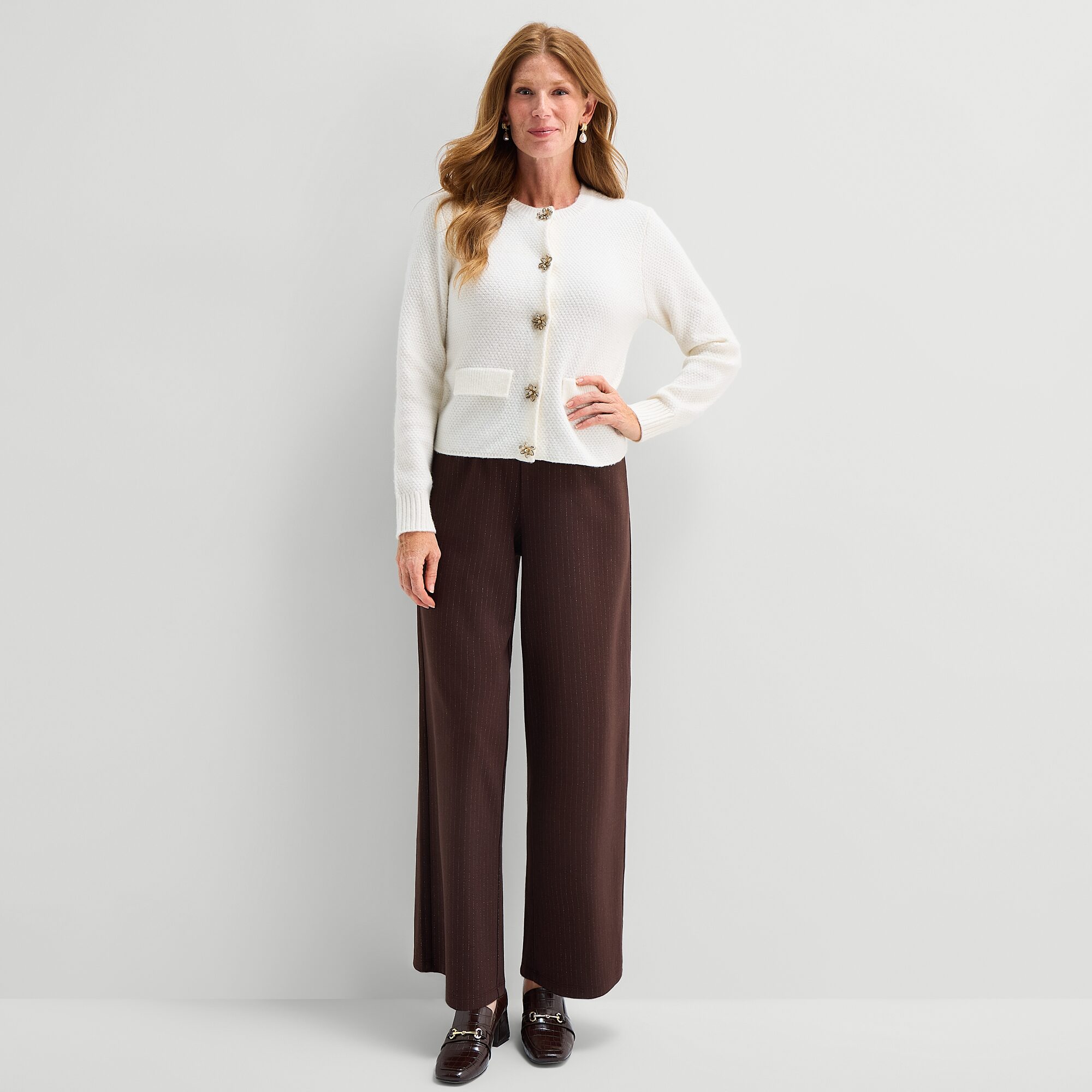 Liz Claiborne Womens V Neck Long Sleeve Button Cardigan