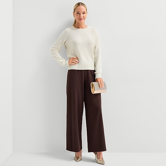 Liz Claiborne Petite Womens Long Sleeve Pullover Sweater