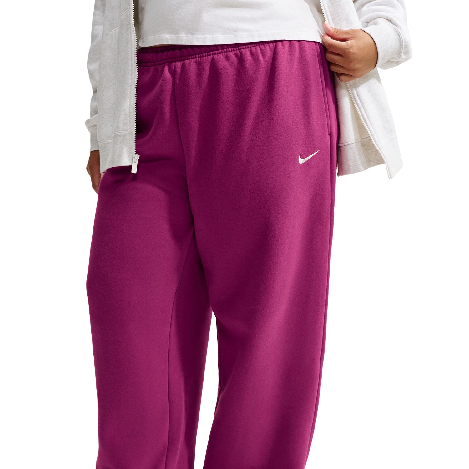 Nike Womens Drawstring Waist Wide Leg Mid Rise Relaxed Fit Plus Fleece Sweatpant