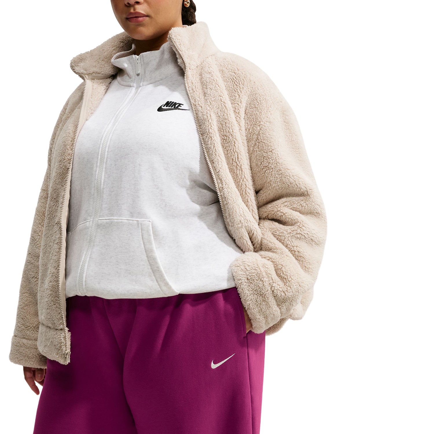 Nike Womens Drawstring Waist Wide Leg Mid Rise Relaxed Fit Plus Fleece Sweatpant