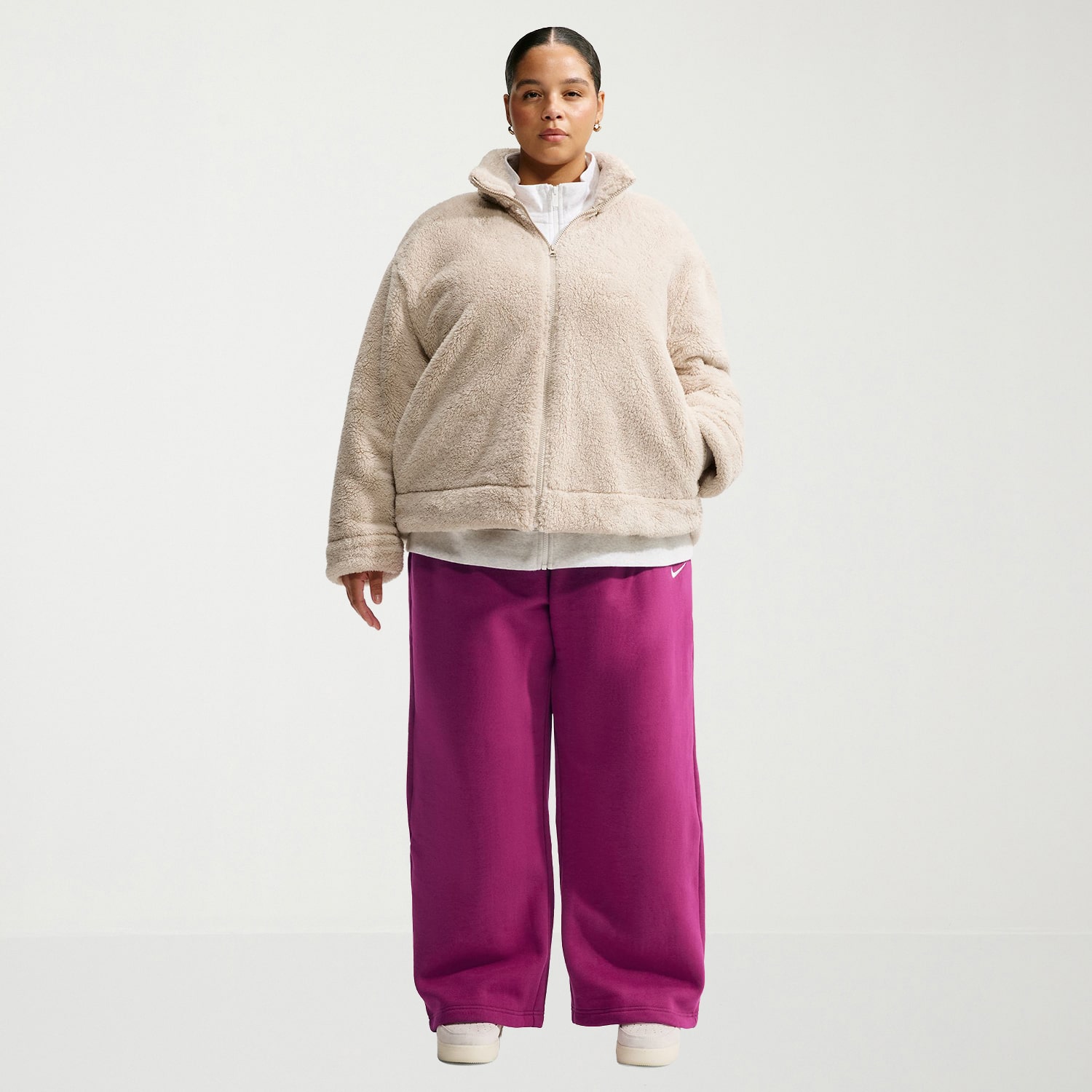 Nike Womens Drawstring Waist Wide Leg Mid Rise Relaxed Fit Plus Fleece Sweatpant