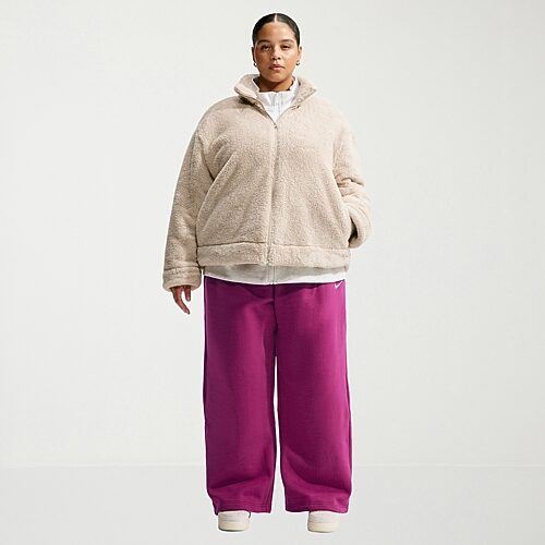 Nike Womens Drawstring Waist Wide Leg Mid Rise Relaxed Fit Plus Fleece Sweatpant In Pink