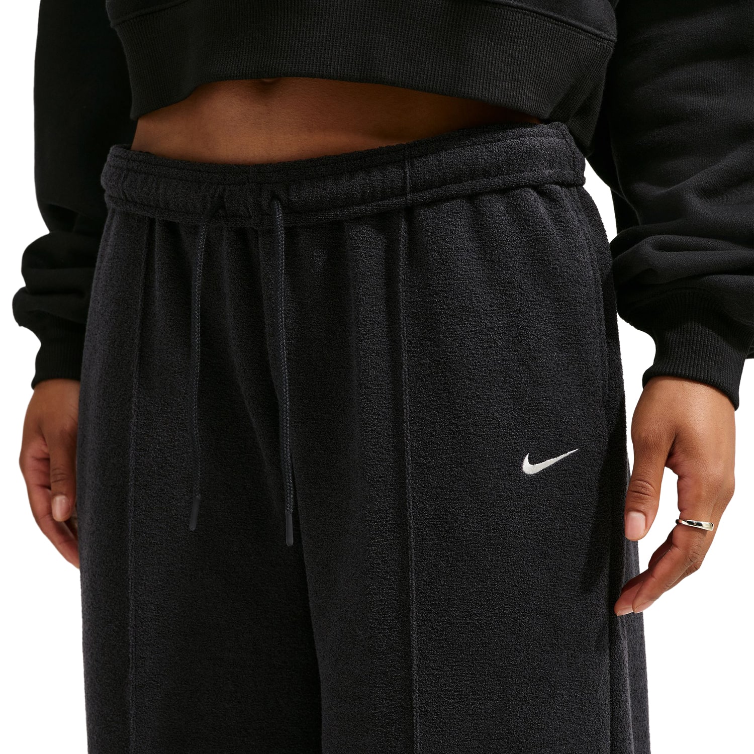 Nike Womens Drawstring Waist Wide Leg Mid Rise Relaxed Fit Fleece Sweatpant