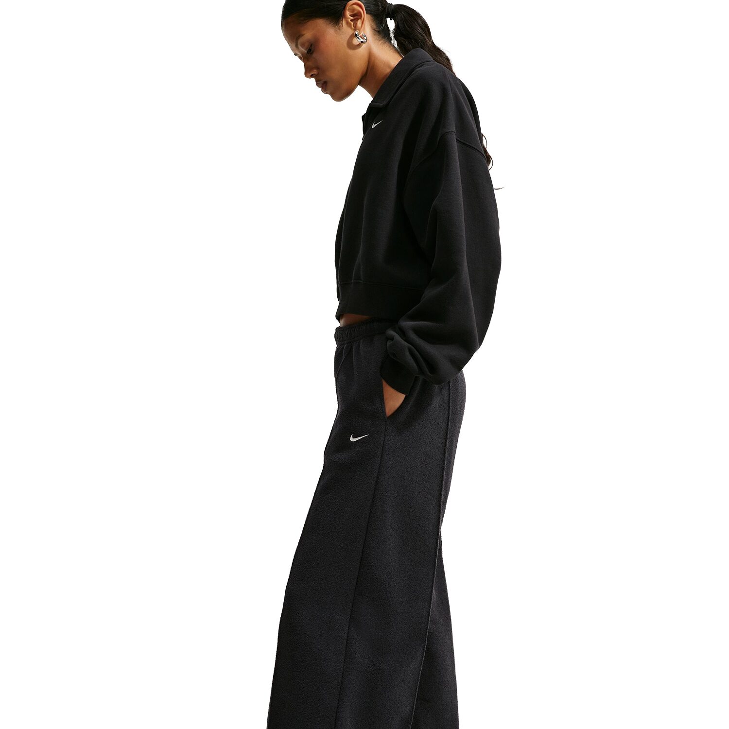 Nike Womens Drawstring Waist Wide Leg Mid Rise Relaxed Fit Fleece Sweatpant