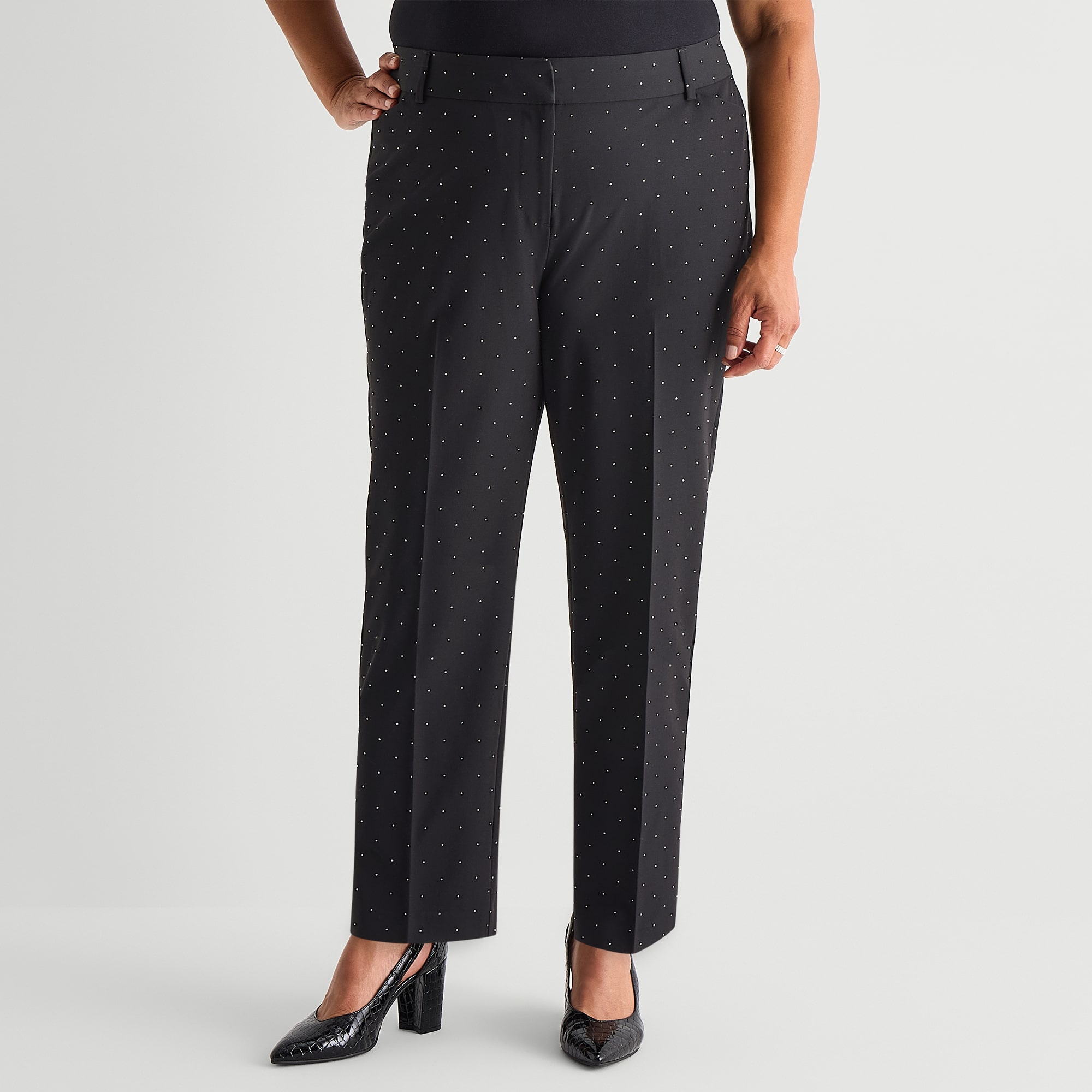 Liz Claiborne Emma Embellished Dot Womens Plus Straight Ankle Pant