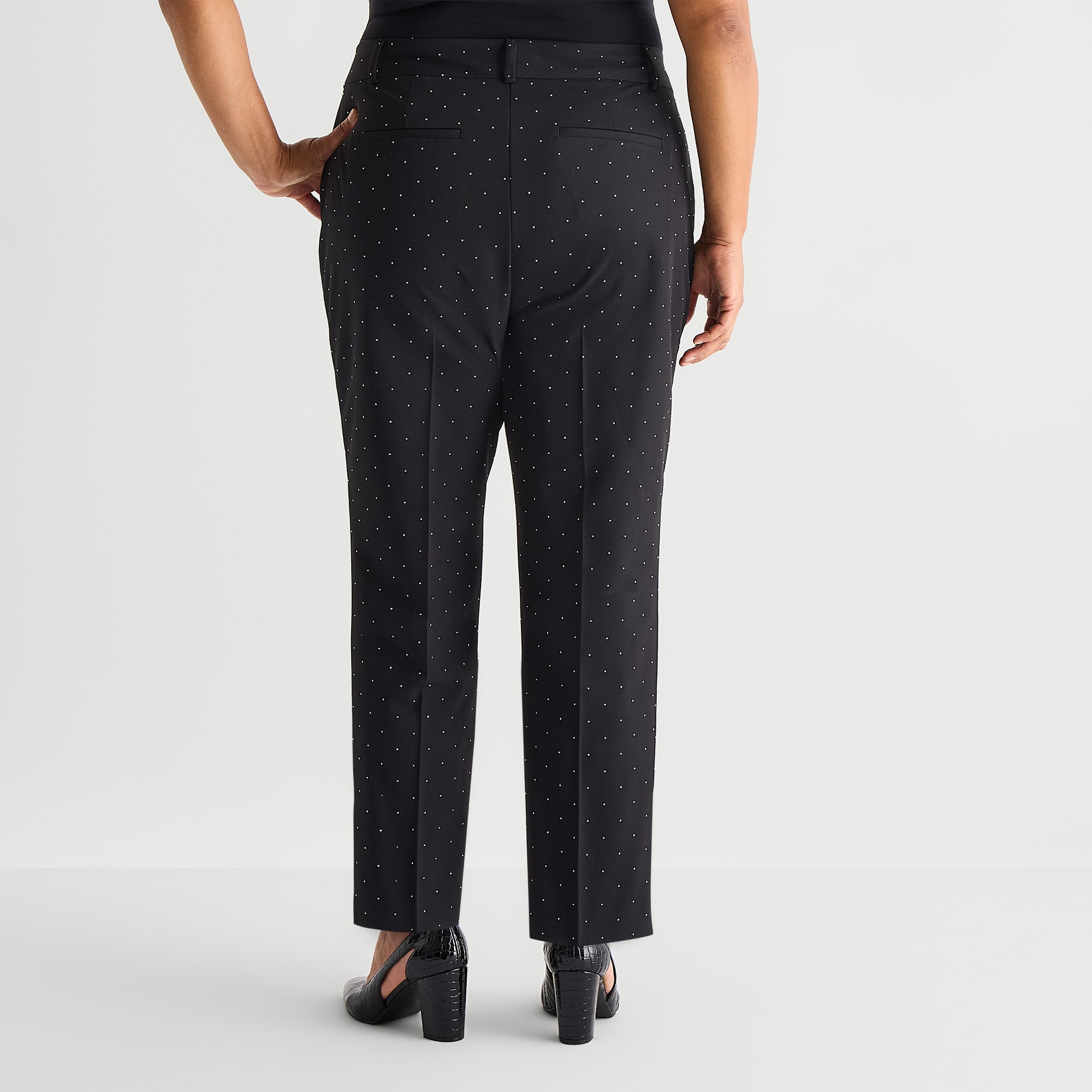 Liz Claiborne Emma Embellished Dot Womens Plus Straight Ankle Pant
