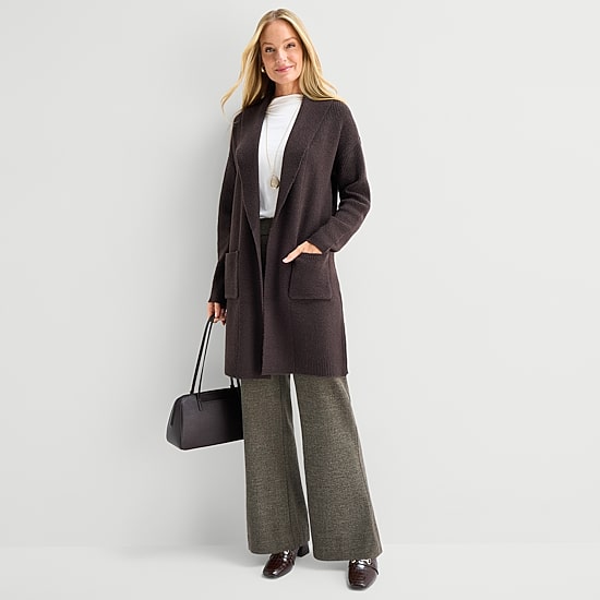 Liz Claiborne Womens Long Sleeve Open Front Cardigan