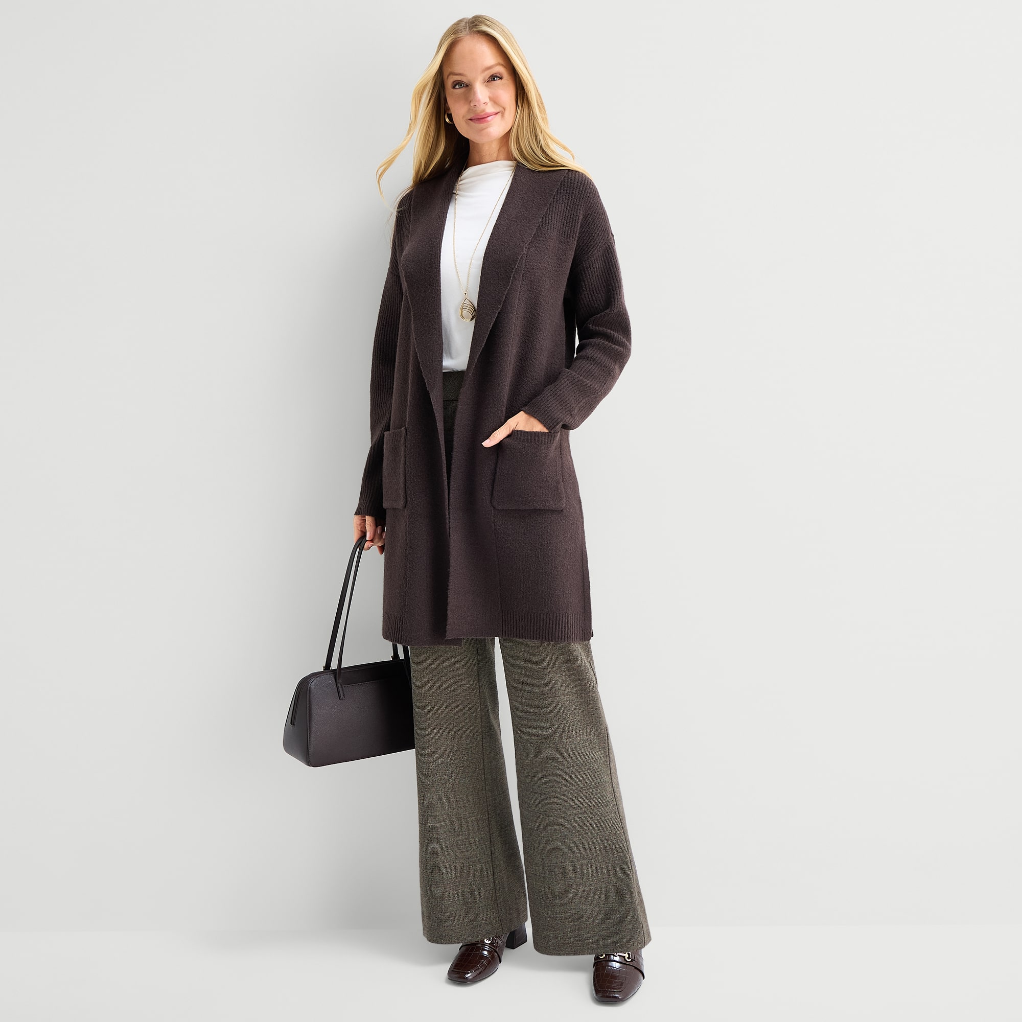 Liz Claiborne Womens Long Sleeve Open Front Tall Cardigan