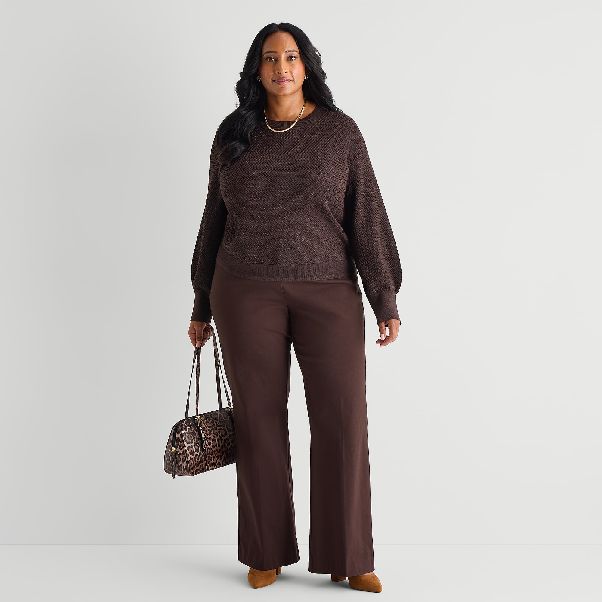 Liz Claiborne Plus Glitter Womens Crew Neck Long Sleeve Pullover Sweater