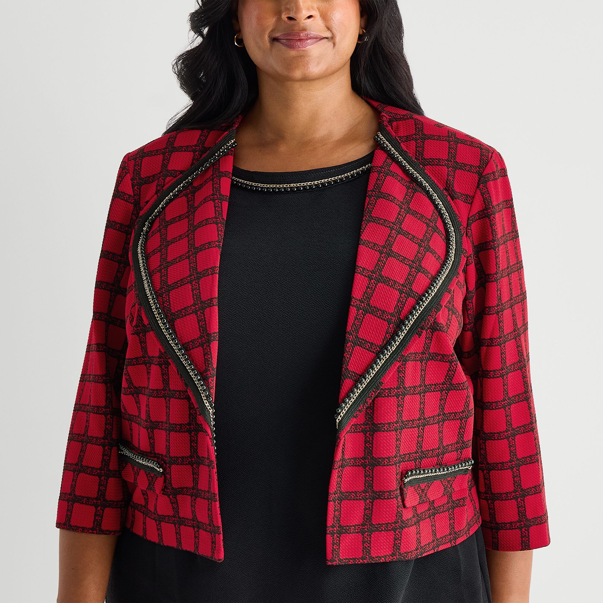 Maya Brooke Womens Plus Grid Jacket Dress