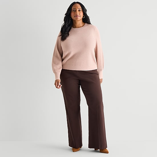 Liz Claiborne Plus Womens Crew Neck Long Sleeve Pullover Sweater