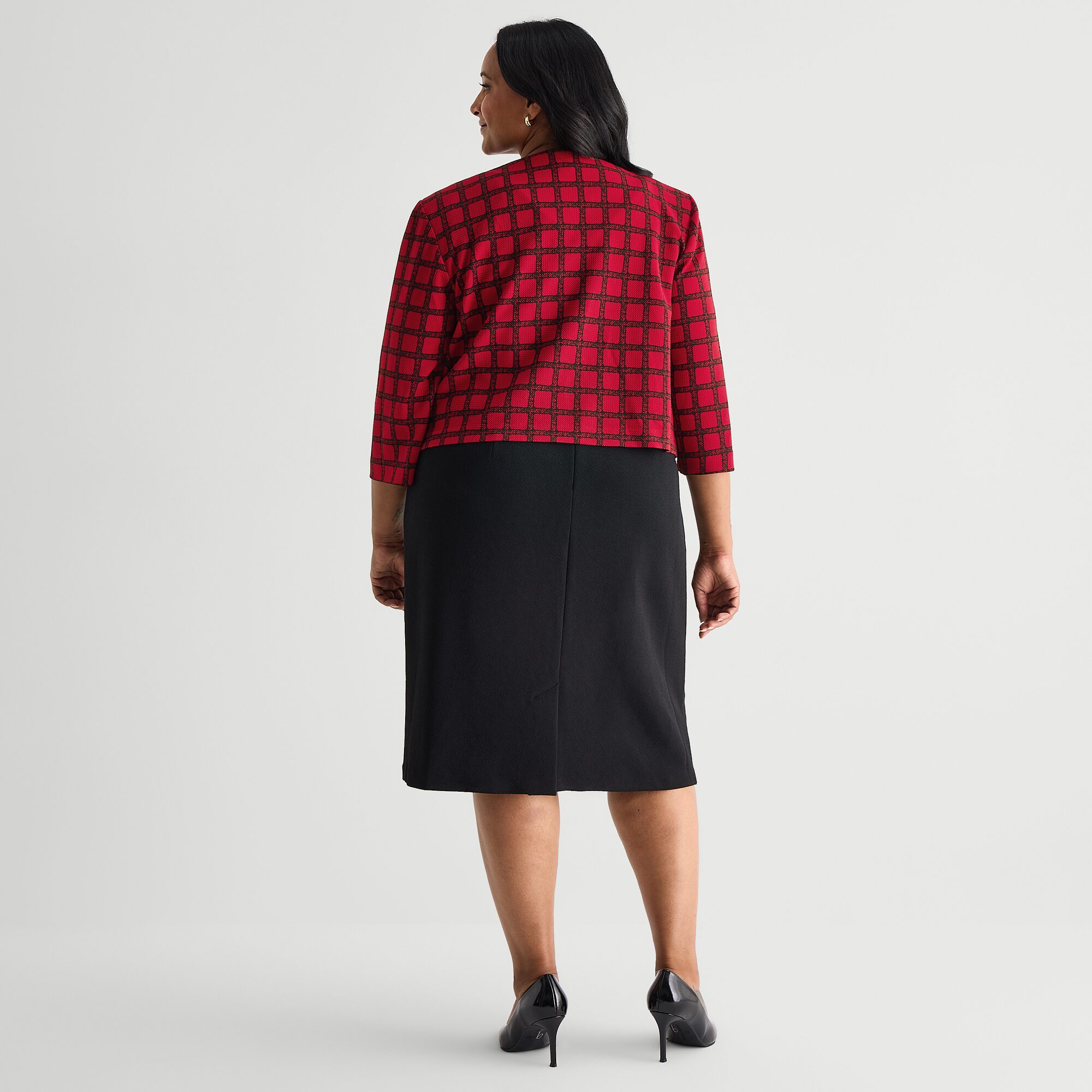 Maya Brooke Womens Plus Grid Jacket Dress