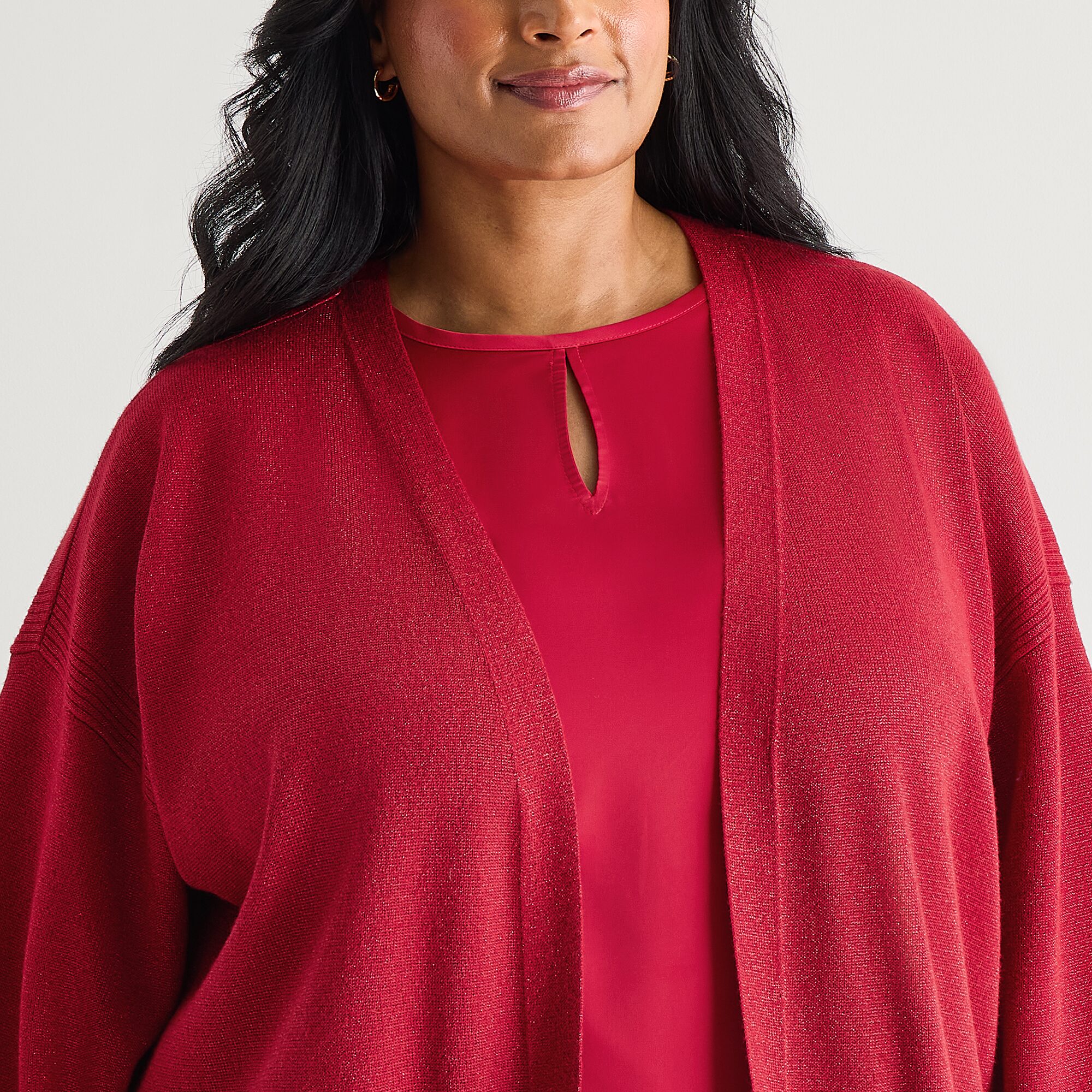 Liz Claiborne Womens Crew Neck Long Sleeve Open Front Plus Cardigan