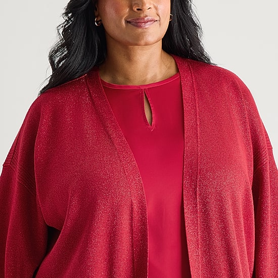 Liz Claiborne Womens Long Sleeve Open Front Plus Cardigan