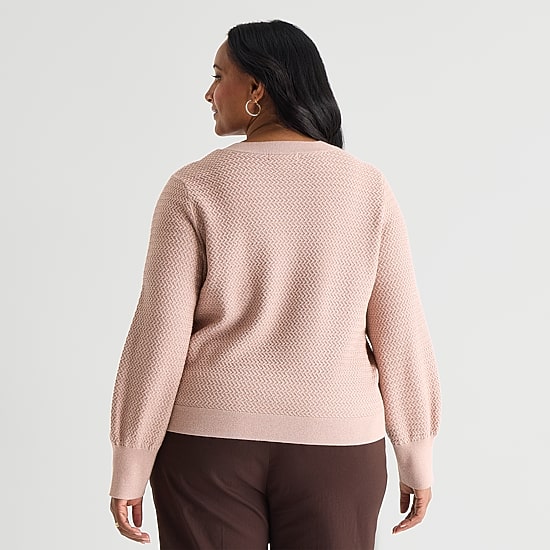 Liz Claiborne Plus Womens Crew Neck Long Sleeve Pullover Sweater