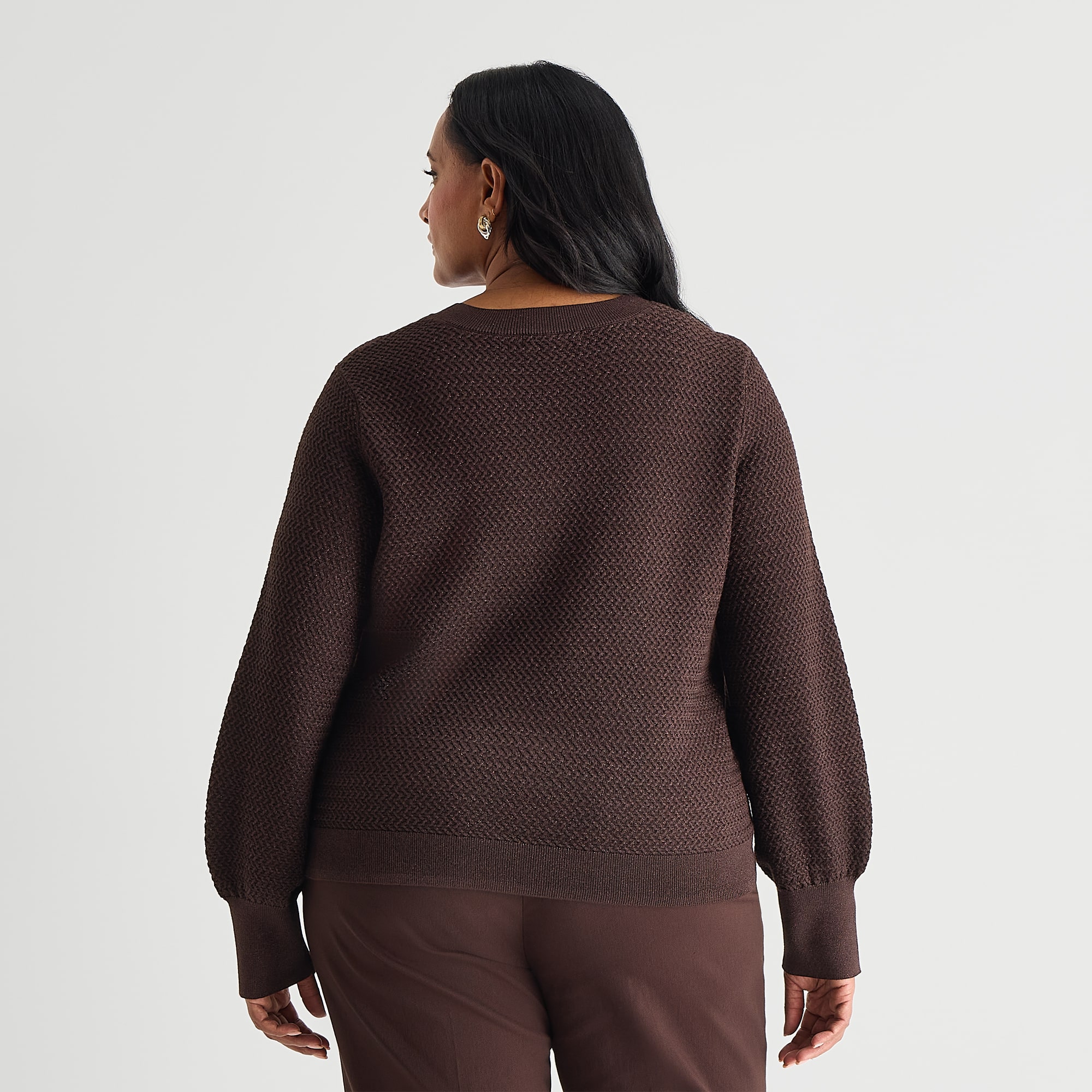 Liz Claiborne Plus Glitter Womens Crew Neck Long Sleeve Pullover Sweater