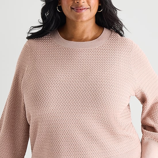 Liz Claiborne Plus Womens Crew Neck Long Sleeve Pullover Sweater