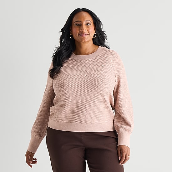 Liz Claiborne Plus Womens Crew Neck Long Sleeve Pullover Sweater