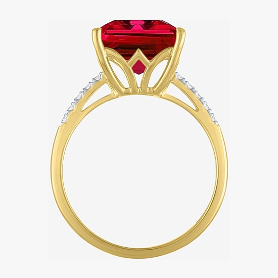 (G-H/Si2-I1) Womens 1/10 CT. T.W. Gemstone 10K Gold Side Stone Cocktail Ring