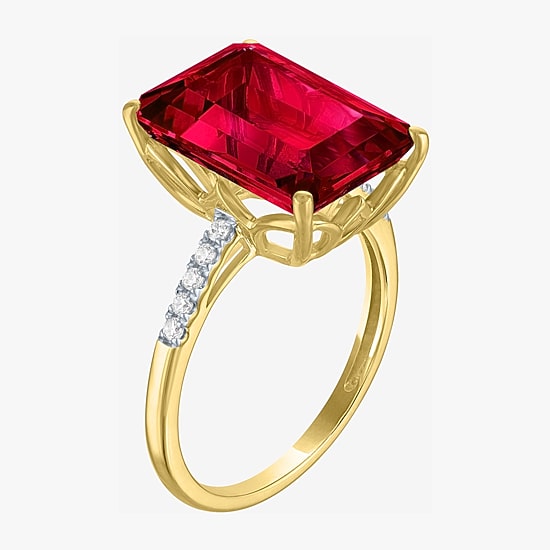 (G-H/Si2-I1) Womens 1/10 CT. T.W. Gemstone 10K Gold Side Stone Cocktail Ring