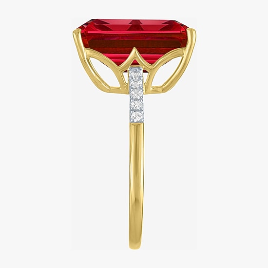 (G-H/Si2-I1) Womens 1/10 CT. T.W. Gemstone 10K Gold Side Stone Cocktail Ring