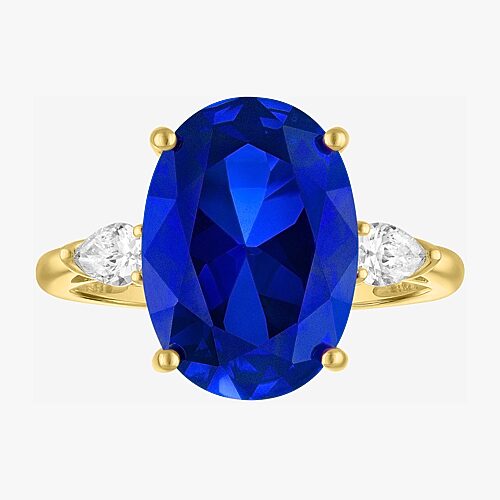 (G-H/Si2-I1) Womens 1/4 CT. T.W. Gemstone 10K Gold Oval 3-Stone Cocktail Ring, 8, Blue