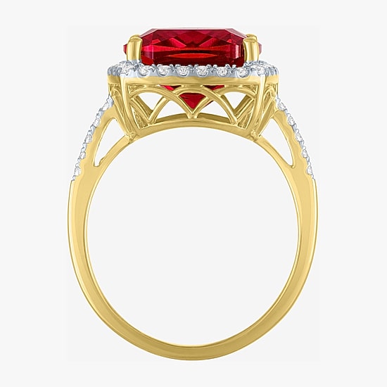 (G-H/Si2-I1) Womens 1/4 CT. T.W. Gemstone 10K Gold Cushion Halo Side Stone Cocktail Ring