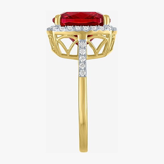 (G-H/Si2-I1) Womens 1/4 CT. T.W. Gemstone 10K Gold Cushion Halo Side Stone Cocktail Ring