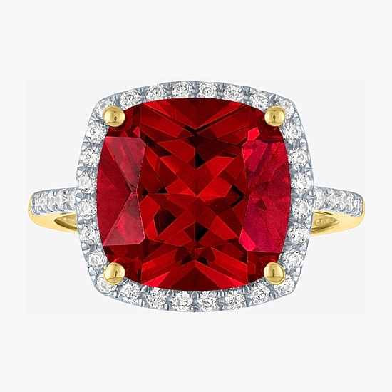 (G-H/Si2-I1) Womens 1/4 CT. T.W. Gemstone 10K Gold Cushion Halo Side Stone Cocktail Ring