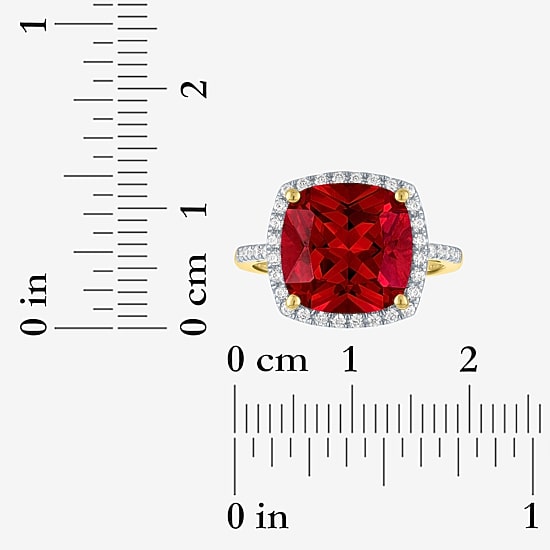 (G-H/Si2-I1) Womens 1/4 CT. T.W. Gemstone 10K Gold Cushion Halo Side Stone Cocktail Ring