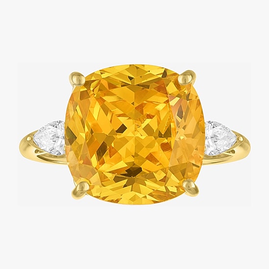 (G-H/Si2-I1) Womens 1/4 CT. T.W. Genuine Yellow Citrine 10K Gold Cushion 3-Stone Cocktail Ring